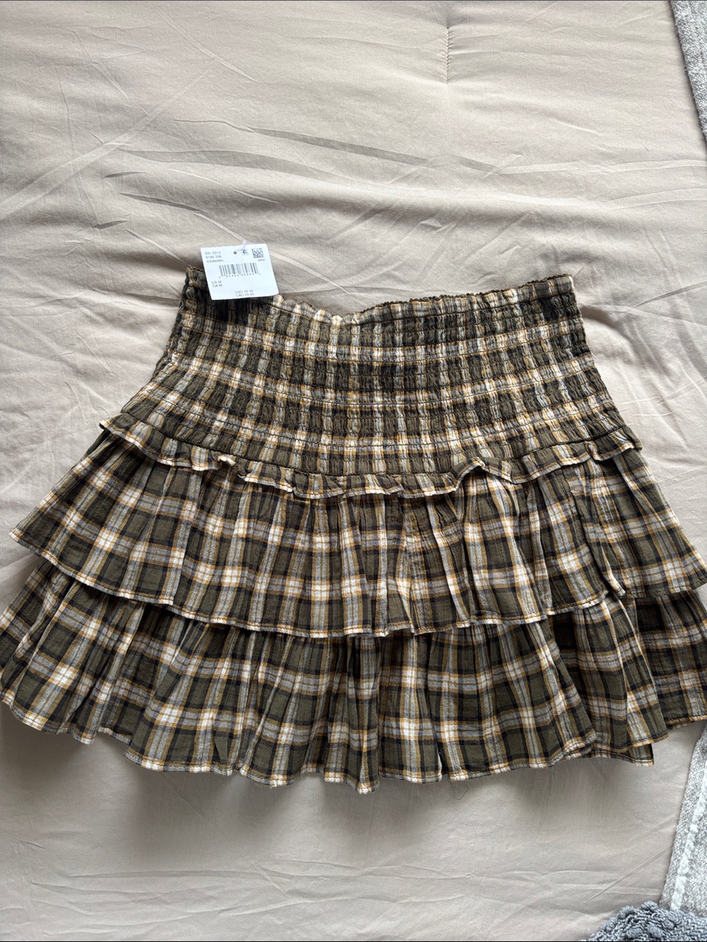 American Eagle Plaid Mini Skirt in Brown and Cream size Medium